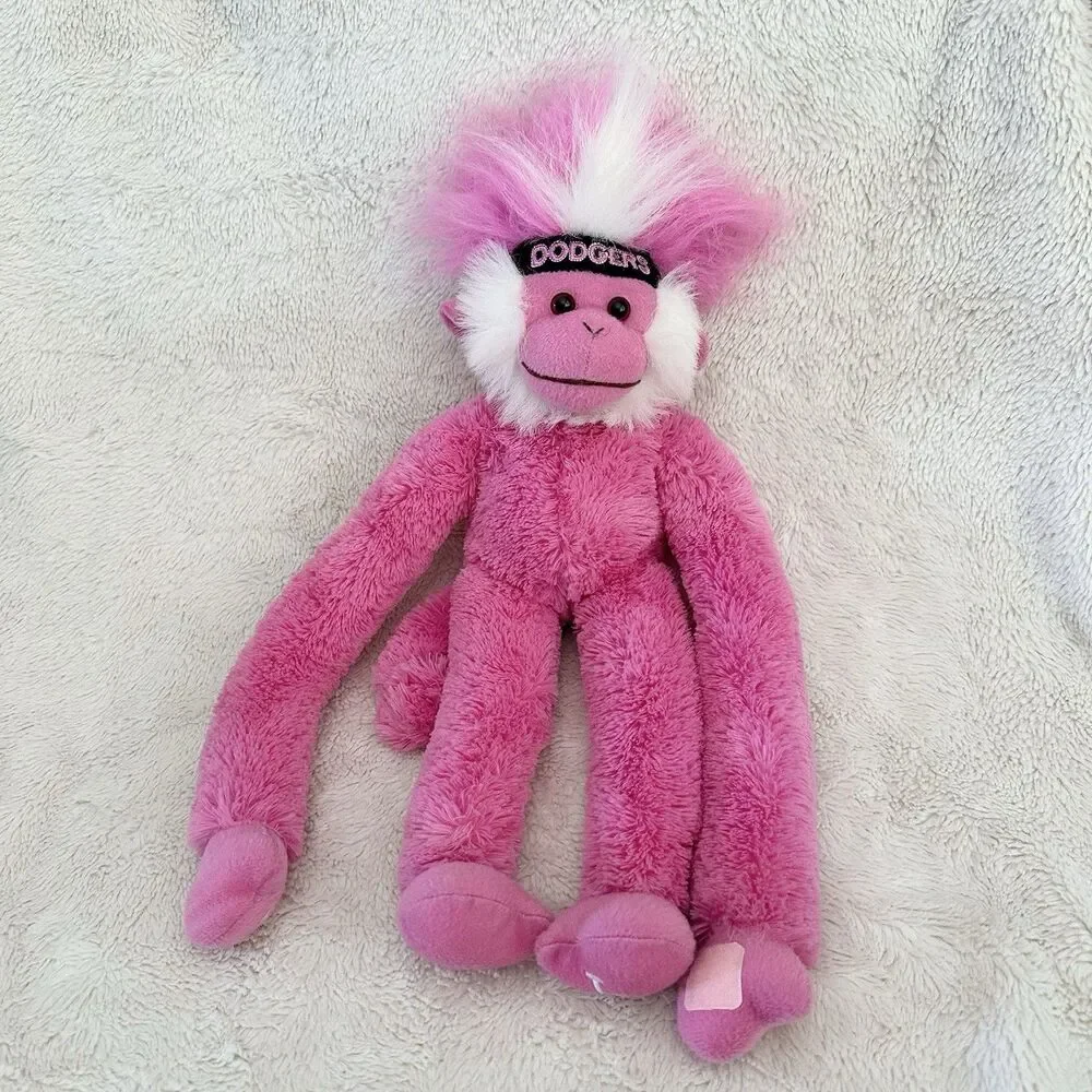 MLB LA Dodgers Hot Pink Fuzzhead Monkey Plush 19” Stuffed Animal Toy
